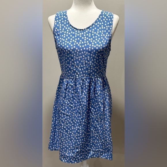 Anthropologie Needle & Thread Cornflower Blue & White Print Sleeveless Dress Med - Picture 1 of 5